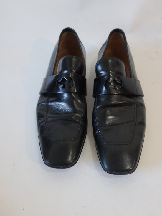 Gucci Other - Gucci Black Leather Logo-Trim Slip-On Loafers